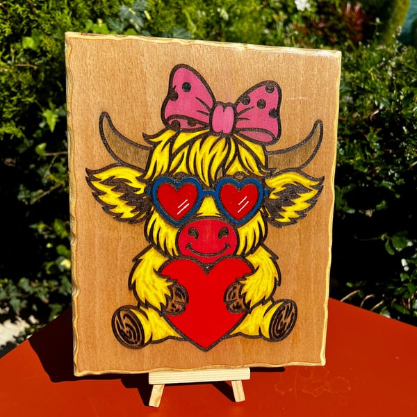 Baby highland cow. Wood plaque 