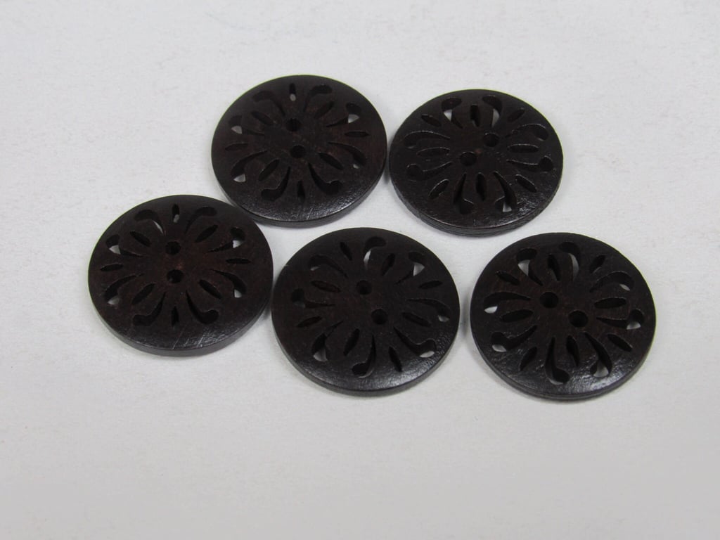 5 Medium 23mm Dark Pierced Wood Buttons