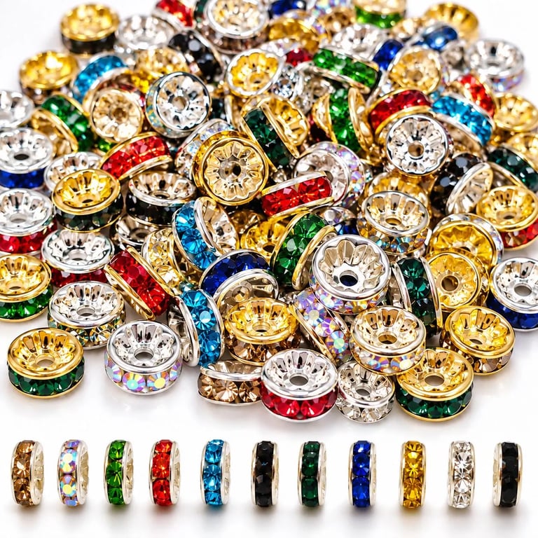 100pcs 8mm Rhinestone Rondelle Spacer Beads, DIY Handcraft Jewellery Making