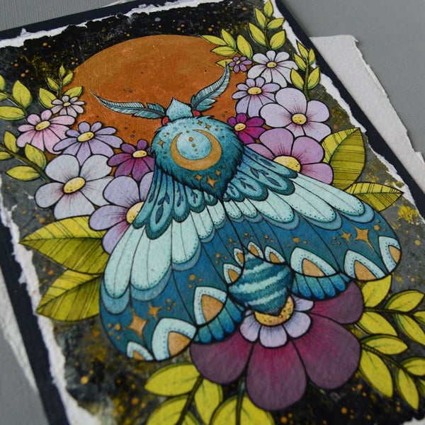 big midsummer moth - original A5 collage illustration 