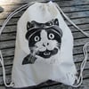 Steampunk Cat Rucksack Bag Linocut Hand Printed Cream 