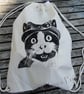 Steampunk Cat Rucksack Bag Linocut Hand Printed Cream  - Image 1