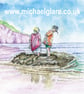 original hand painted print of sandcastles Cornwall Beach printed Greeting Card - Image 5