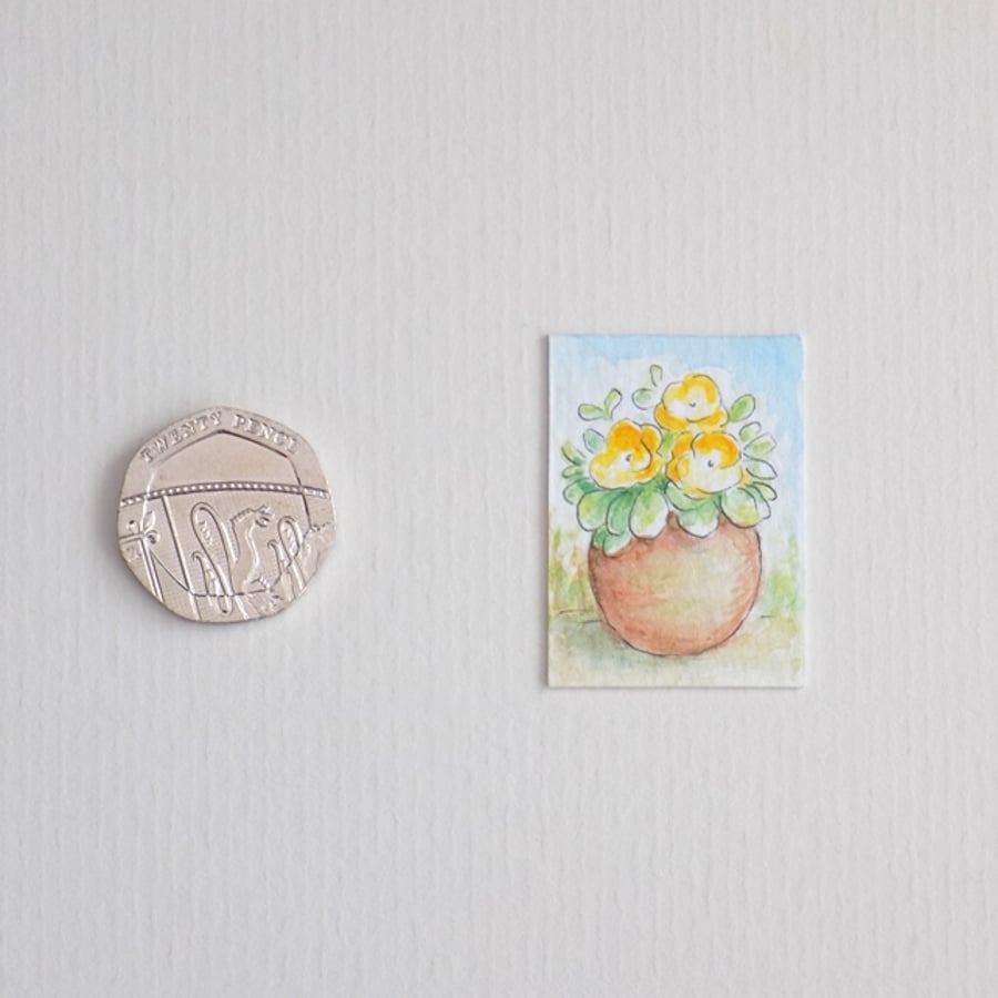 Miniature Watercolour Painting 'Flower Pot'  (2.5cm x 3.5cm)