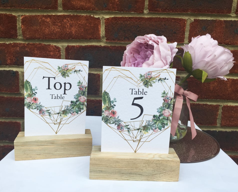 Green cactus geometric heart frame TABLE NUMBERS rustic wedding A6 card