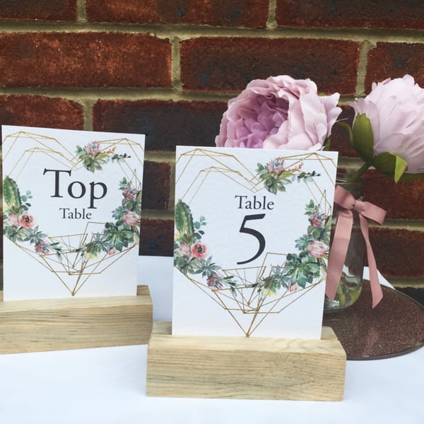 Green cactus geometric heart frame TABLE NUMBERS rustic wedding A6 card