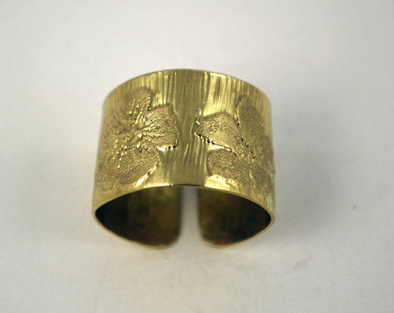 Etched Brass Flower Ring - Adjustable