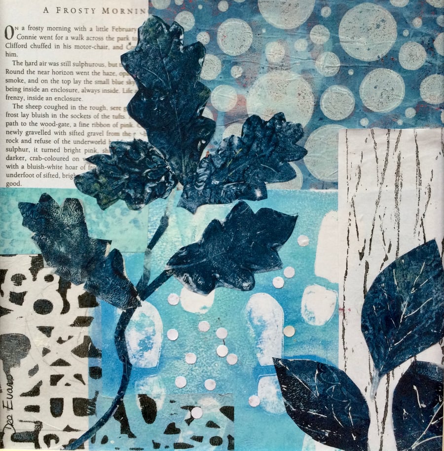 Original mixed media  art Collage entitled Frosty Morning