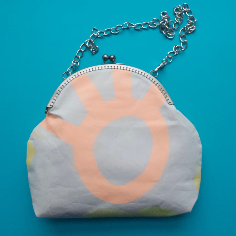 Hand painted fabric large purse or small hand bag - cappuccino and orange