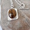 Sterling Silver and Golden Tiger’s Eye Pendant Necklace 