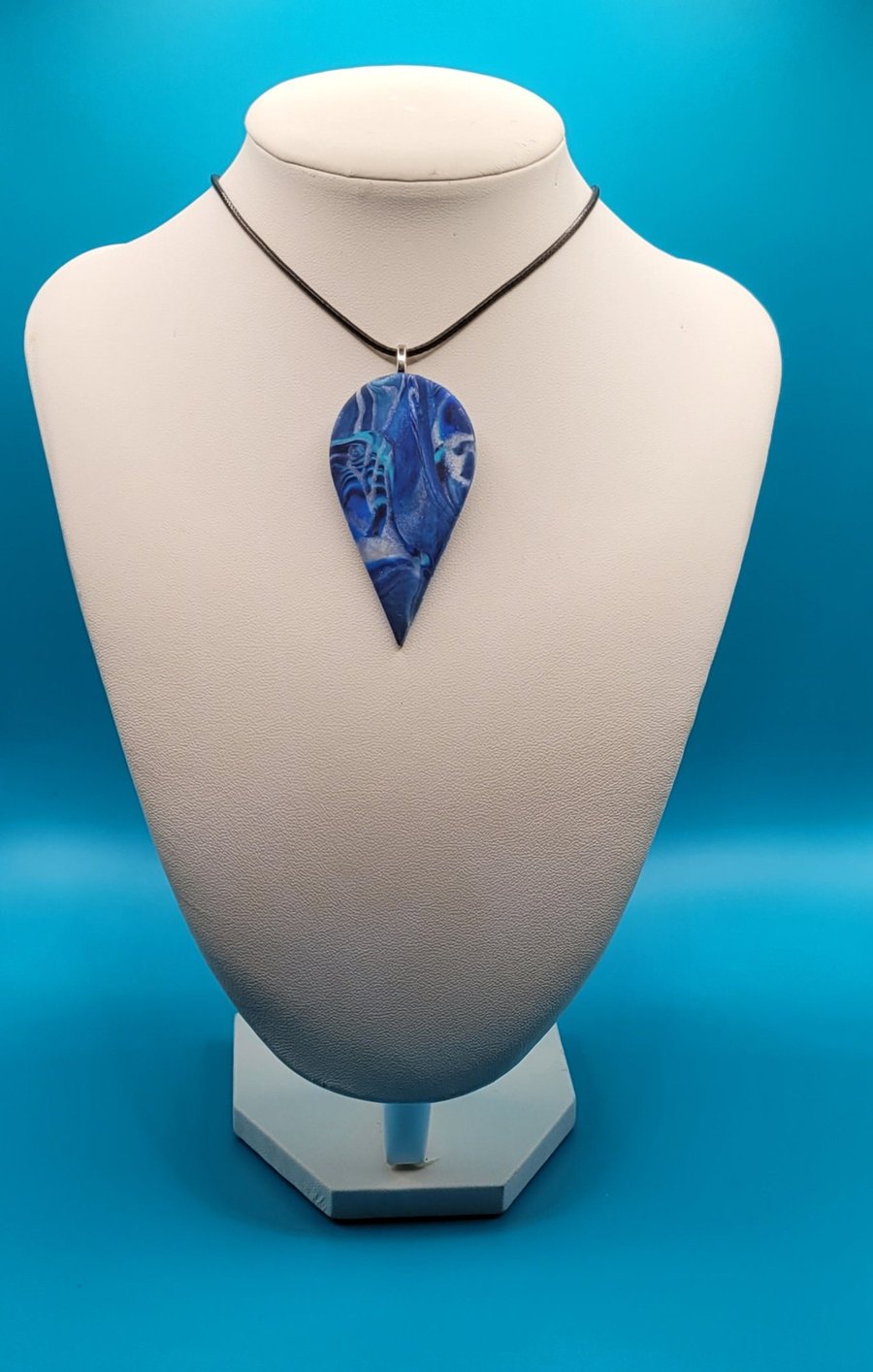 Polymer clay pendant - unique handmade necklace - teardrop costume jewellery