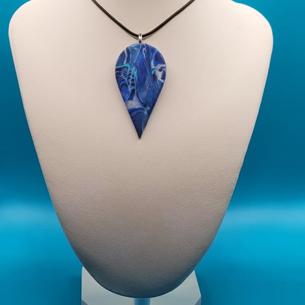Polymer clay pendant - unique handmade necklace - teardrop costume jewellery