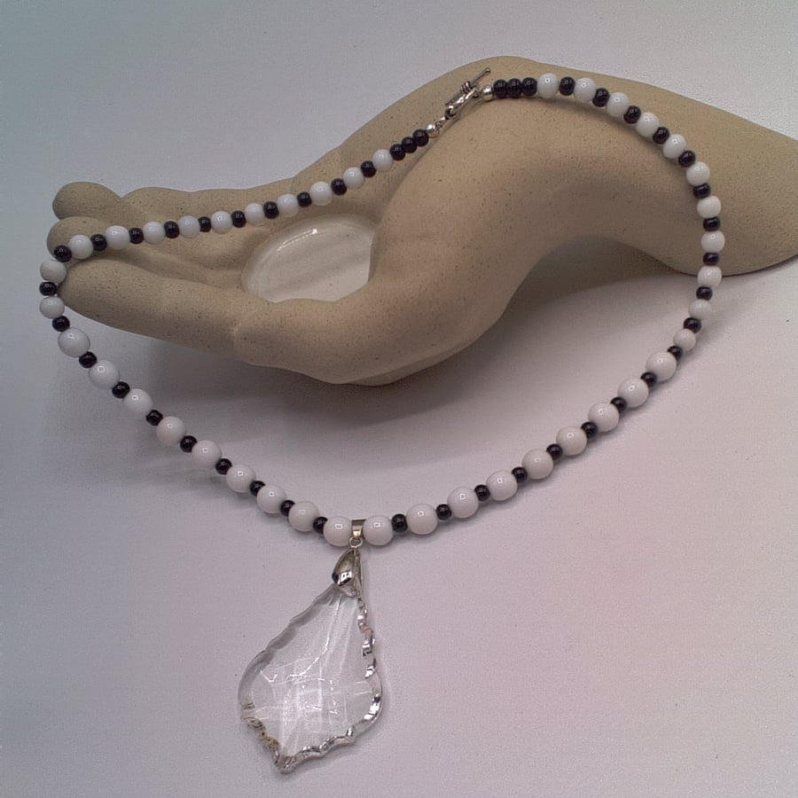 Crystal Baroque Style Pendant Necklace on a Black & White Necklace, Gift for Her