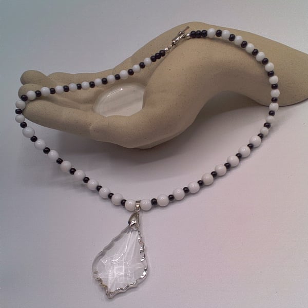 Crystal Baroque Style Pendant Necklace on a Black & White Necklace, Gift for Her