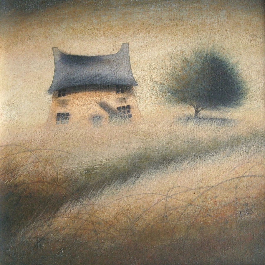 Evening Storm - Framed Original Acrylic Landscape House Painting, Free Shipping