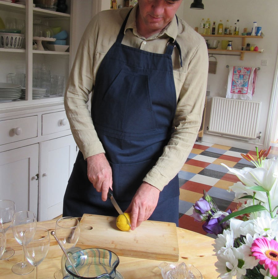 Mens Work Apron, Heavy Weight Cotton, Navy Blue. No 9