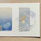 A subtly coloured mixed media collage depicting gentle erosion by wind & water