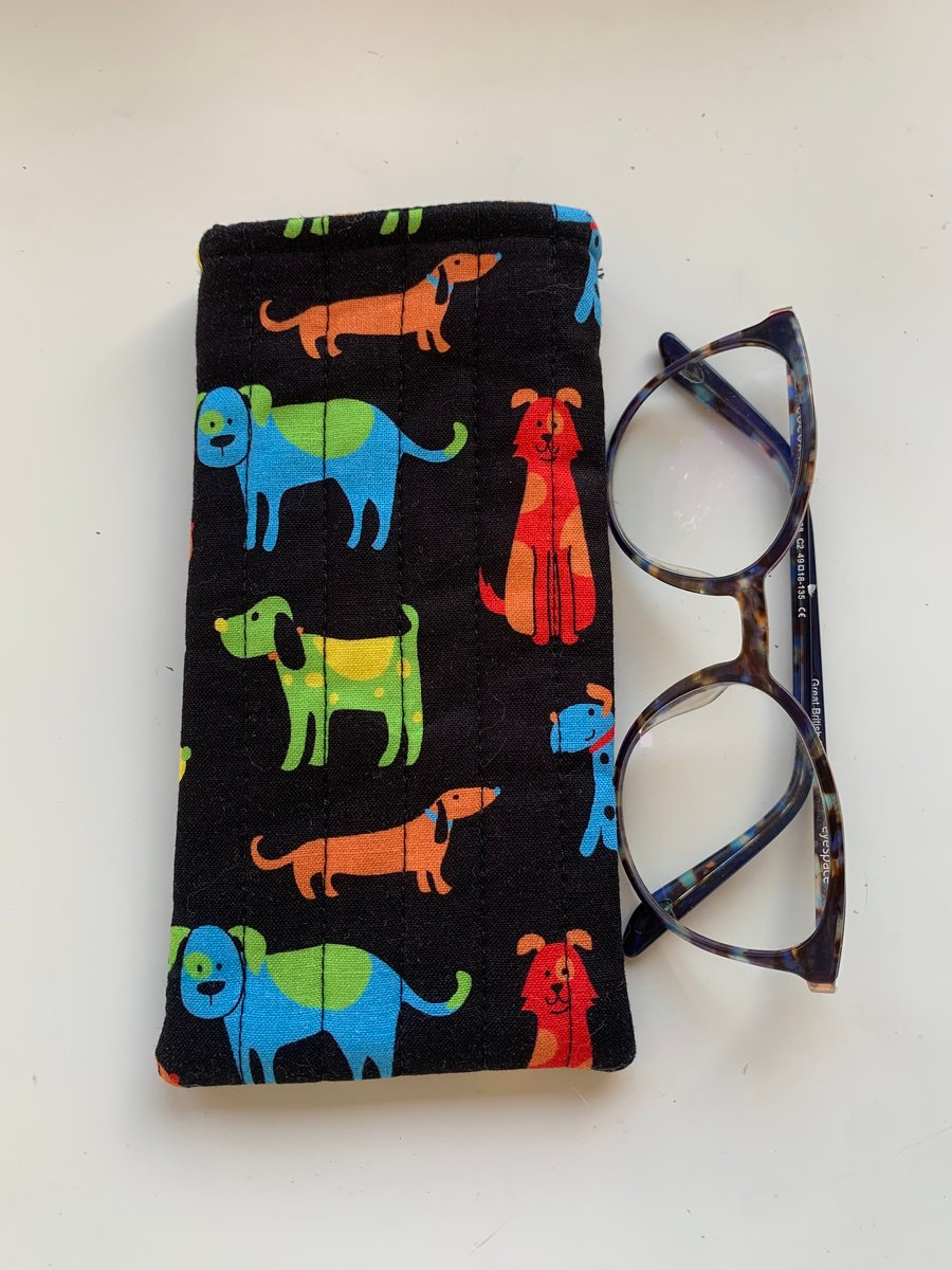 Dog Print Fabric Qulited Glasses Case 