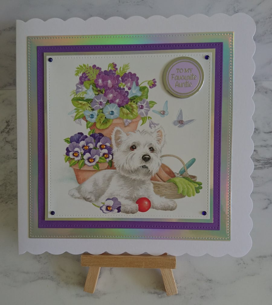Happy Birthday Auntie Card To My Favourite Auntie White Westie Dog 3D Luxury