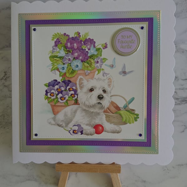 Happy Birthday Auntie Card To My Favourite Auntie White Westie Dog 3D Luxury