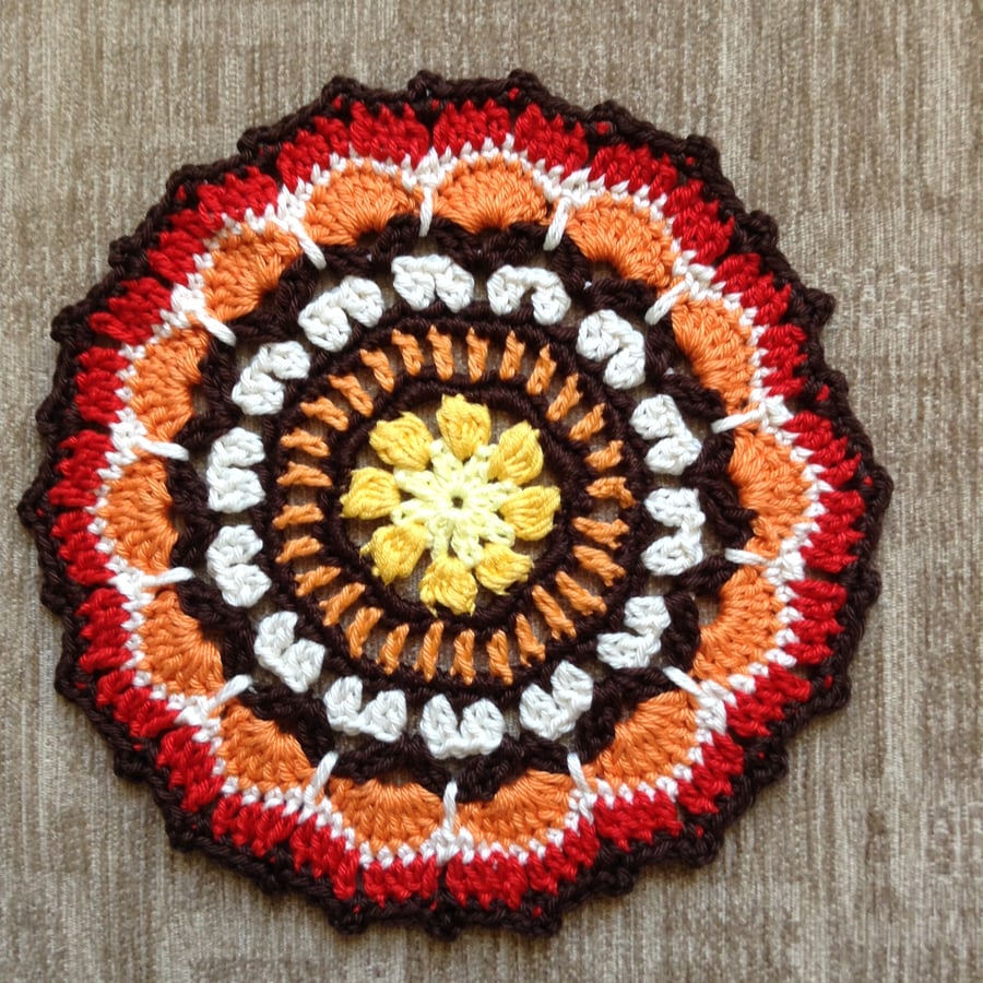Crochet Mandala Doily Table Mat  in the Colours of Autumn