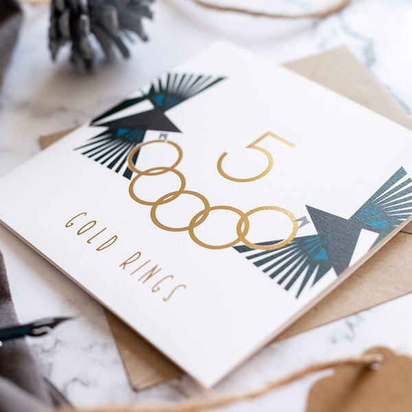Five Gold Rings Christmas Card