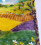 Fused Glass Meadow Art: Robin Landscape on Oak Stand - Image 8