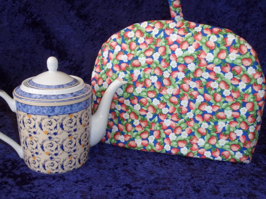 Large Tea Cosy with Strawberries and White Flowers