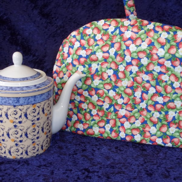 Large Tea Cosy with Strawberries and White Flowers