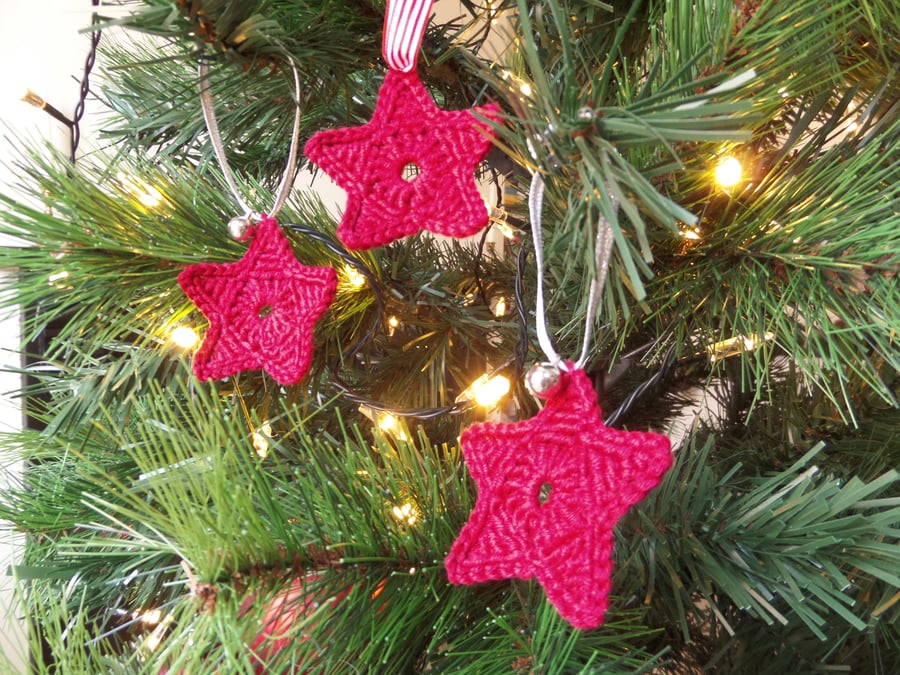 Crochet Star Christmas Tree Decoration in Red (set of 3)