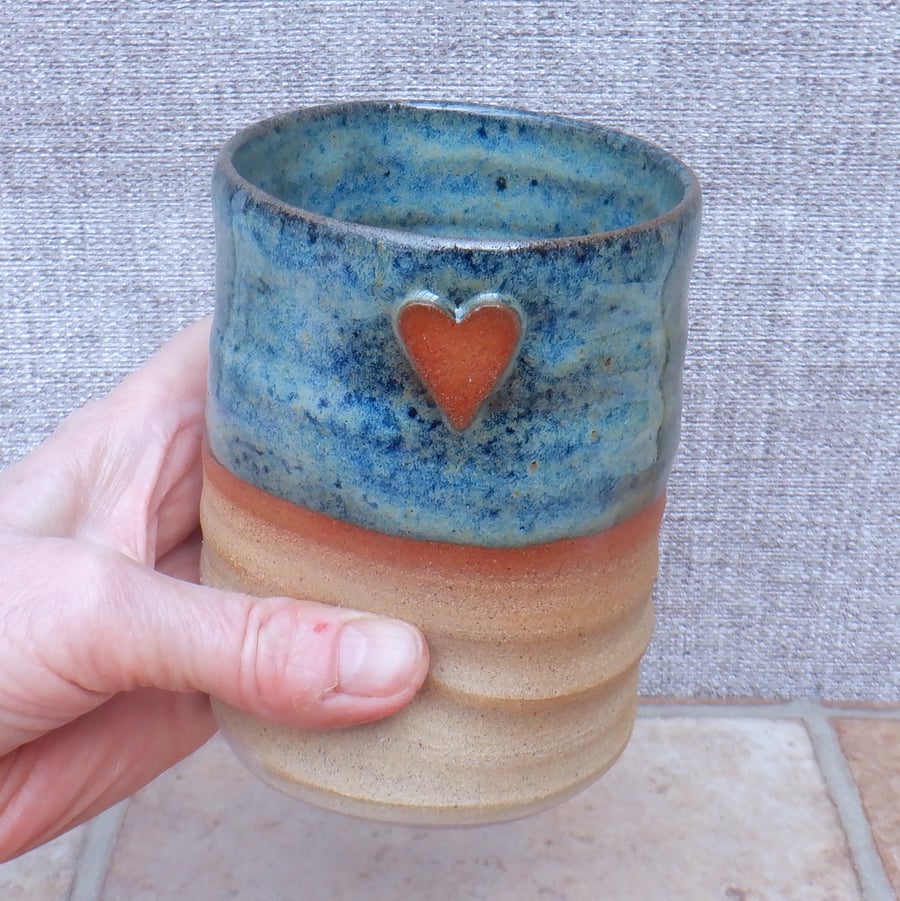 Water juice beaker tumbler cup hand thrown stoneware handmade pottery heart