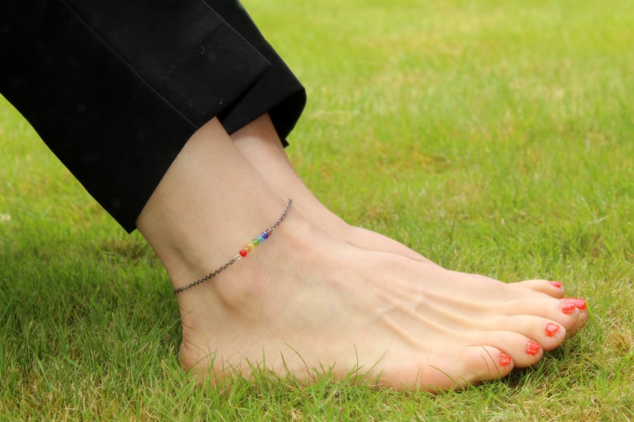 Gunmetal chakra crystal ankle bracelet