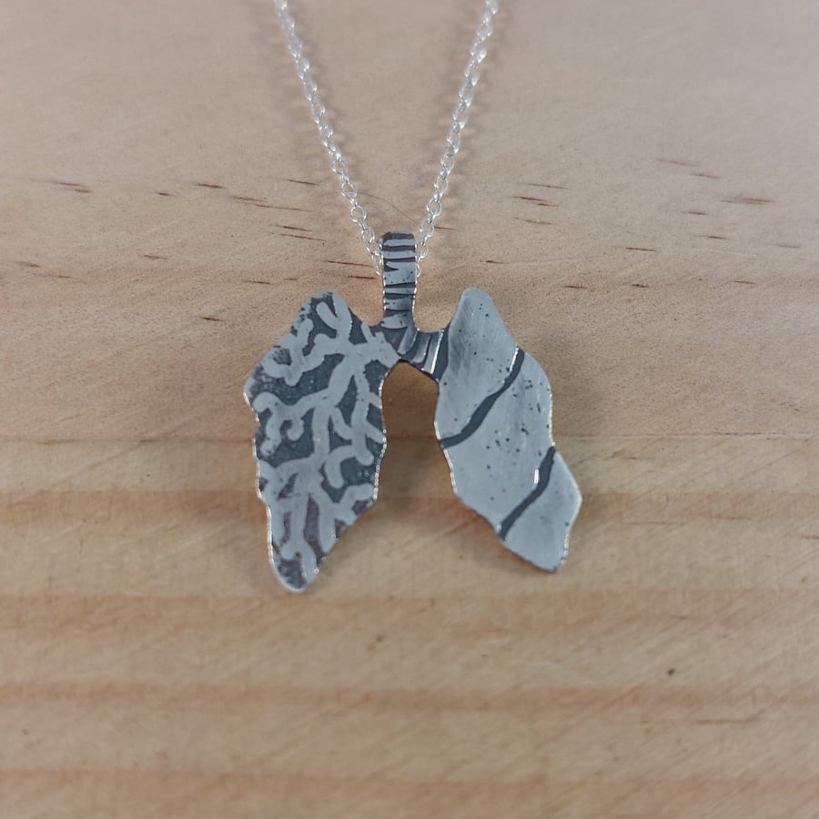 Sterling Silver Anatomical Lungs Necklace (SKU190825)