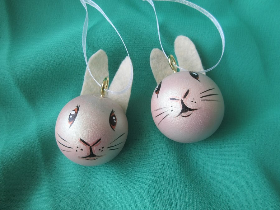 Bunny Rabbit Christmas Tree Baubles Hanging Decoration x 2