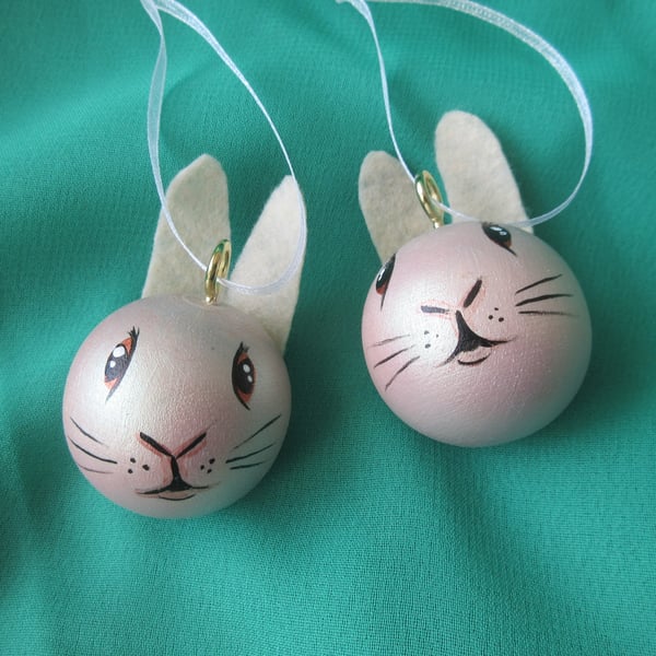 Bunny Rabbit Christmas Tree Baubles Hanging Decoration x 2