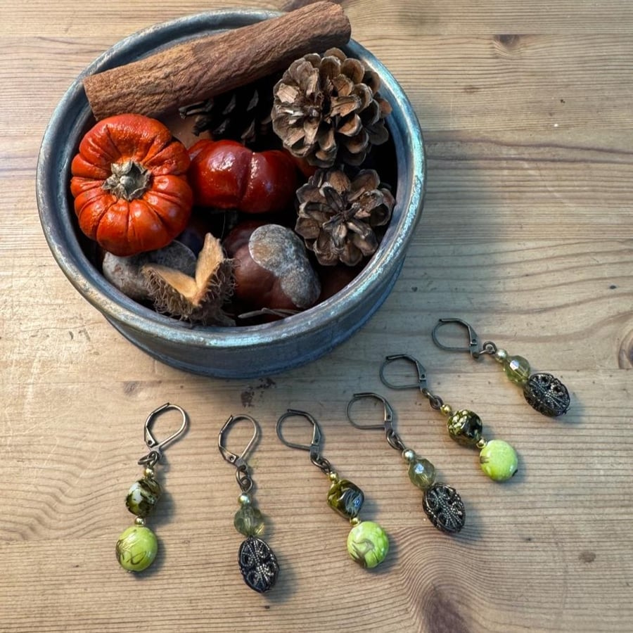 Image of Stitch markers for knitting and crochet,  6 recycled vintage bead notions