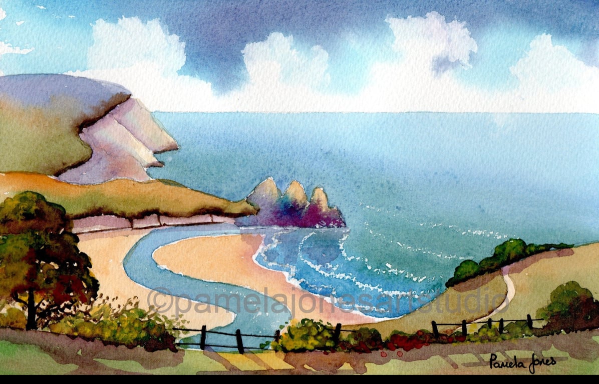 Three Cliffs Bay, Gower, South Wales, in 8 x 6 '' Mount, Gift from Wales 