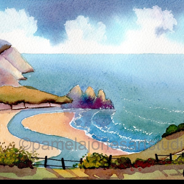 Three Cliffs Bay, Gower, South Wales, in 8 x 6 '' Mount, Gift from Wales 