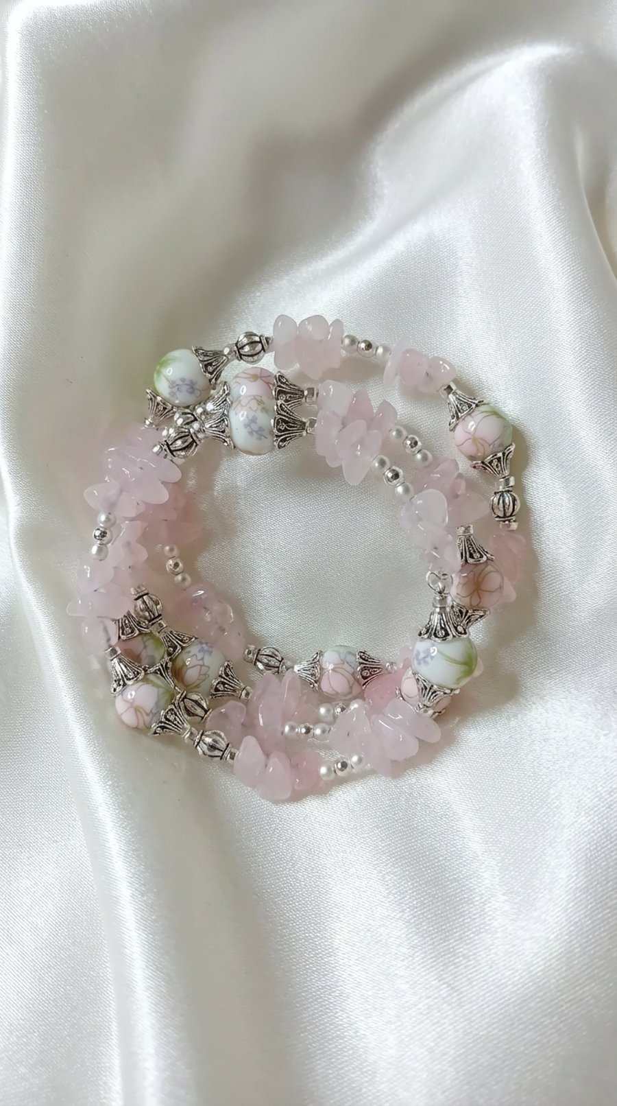 Rose Quartz & Porcelain Bracelet