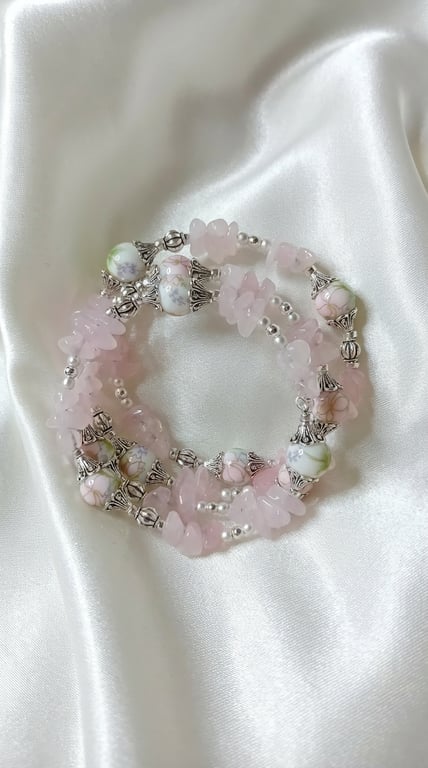 Rose Quartz & Porcelain Bracelet