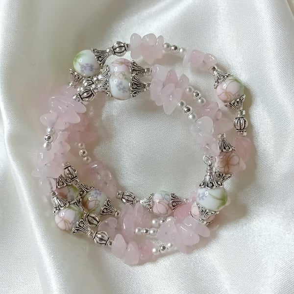 Rose Quartz & Porcelain Bracelet