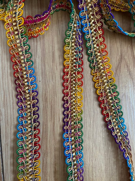 Rainbow Metallic Gimp Braid Trim 2 Yards, Colorful Sewing & Craft Ribbon