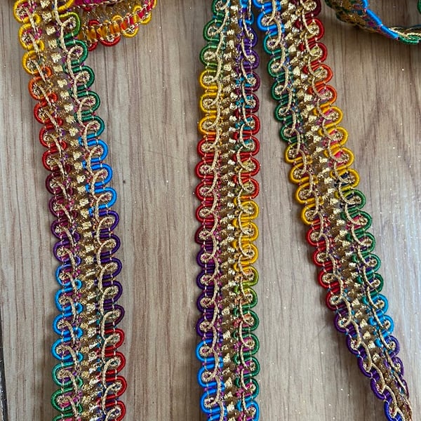 Rainbow Metallic Gimp Braid Trim 2 Yards, Colorful Sewing & Craft Ribbon