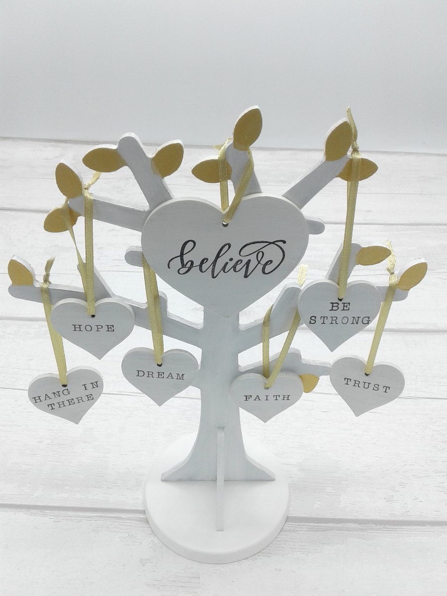 Tree of hope and inspiration. Believe tree. Motivational word tree decoration.