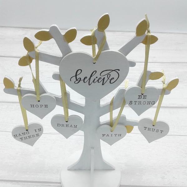 Tree of hope and inspiration. Believe tree. Motivational word tree decoration.