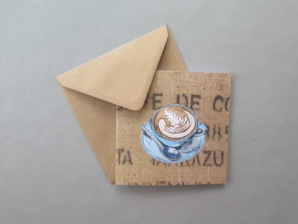 Coffee cup card, coffee lovers, blank cards, thinking of you card