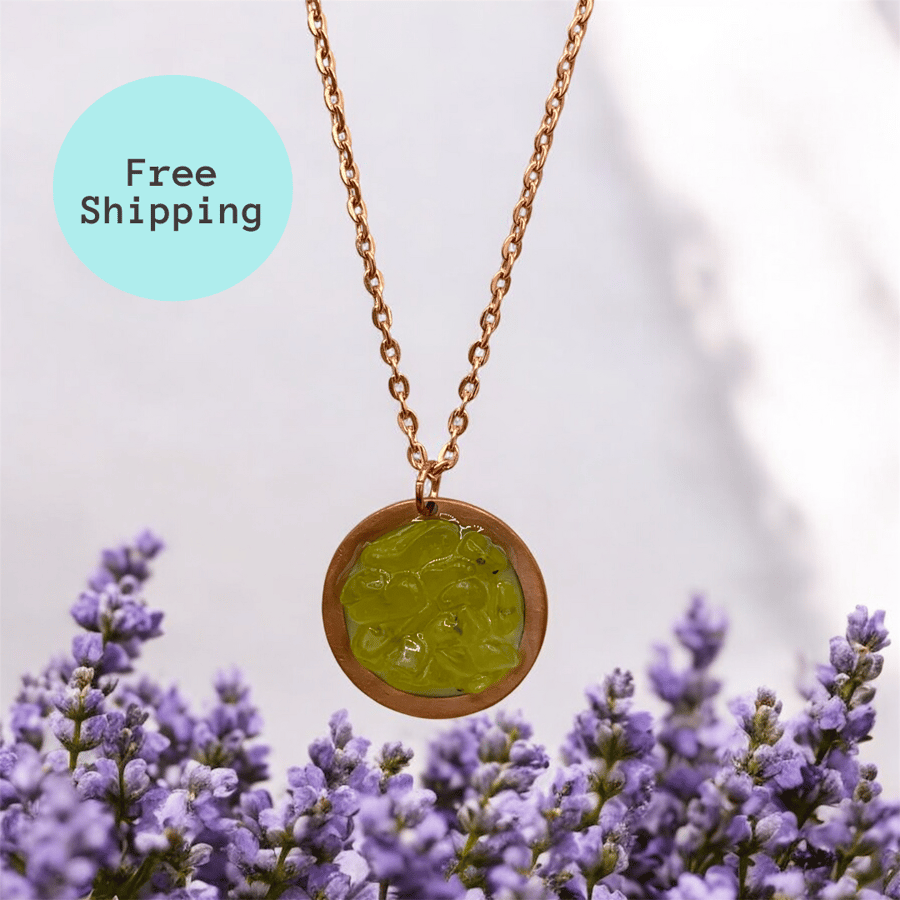 Yellow Jade & Copper Pendant - Abundance Stone with Fire Energy