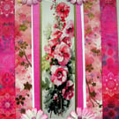 Pink Hollyhock Flowers - Hand Crafted Decoupage Greeting Card - Blank 3078