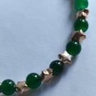 Green Glass & Gold Stars Bead Bracelet 