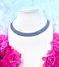 Round Herringbone Necklace - Navy Gold - Image 1